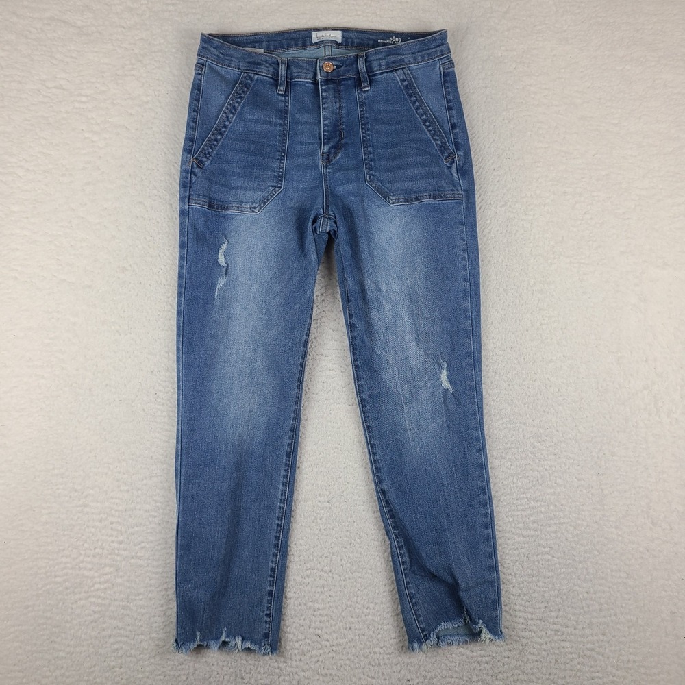 Nicole Miller Jeans Womens 8 Blue SOHO High Rise Ankle Slim Distress Medium Wash